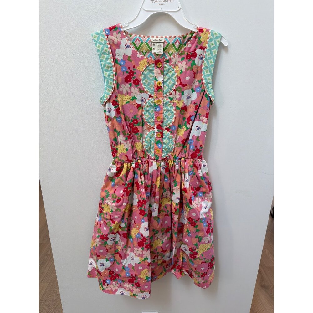 Matilda Jane Leah Leah Floral Fit Flare Girls XS Sleeveless Floral Dress Pink/Gr